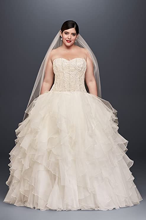 large size wedding dresses, plus sized wedding gowns, Oleg Cassini Ruffled Skirt Plus Size Wedding Dress