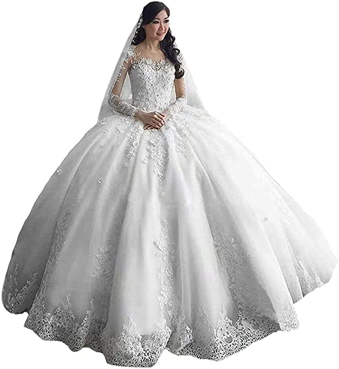 large size wedding dresses, plus sized wedding dresses, Lace Wedding Dresses for Bride with 3/4 Sleeves Plus Size Bridal Gown