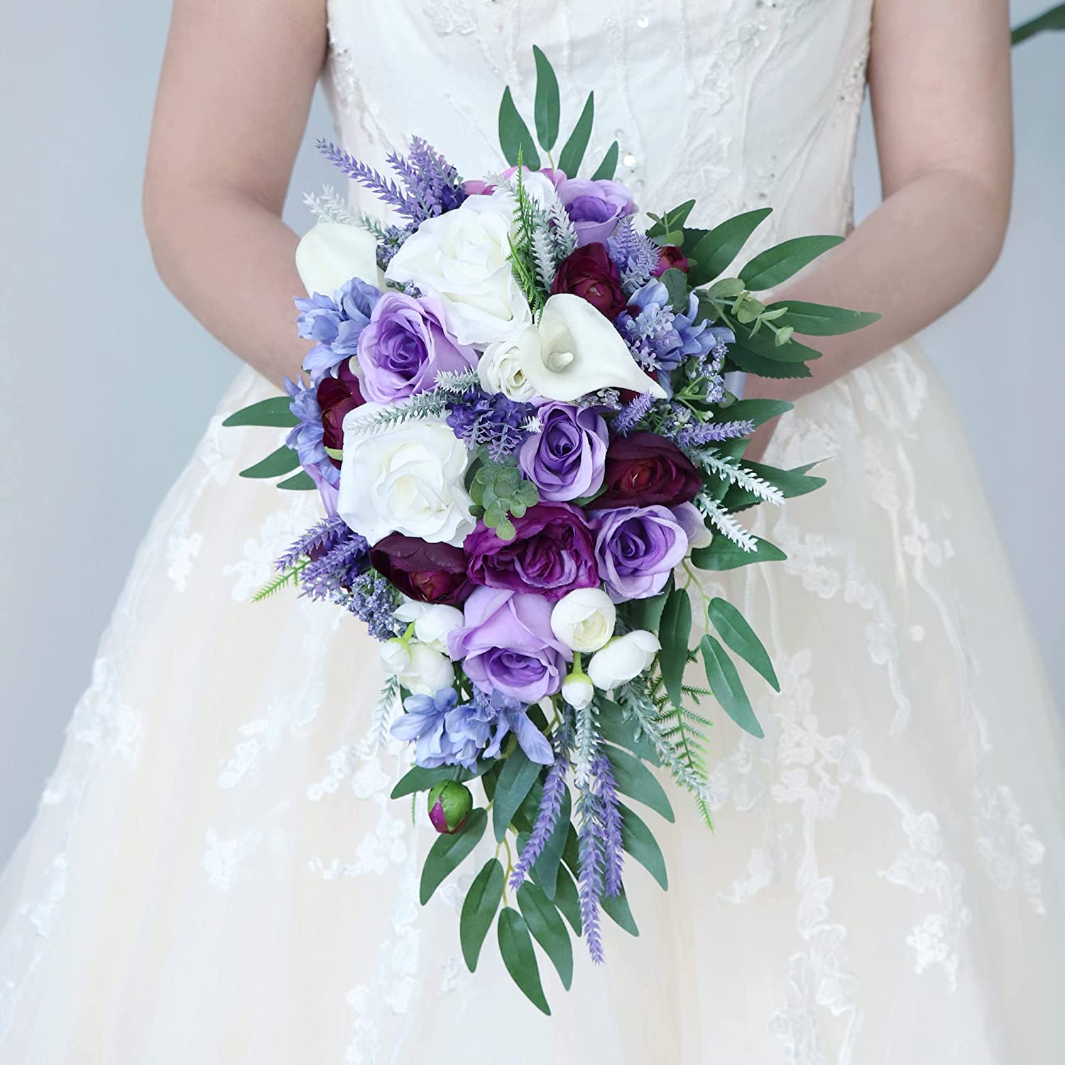 Lavender and White Calla Lily Cascading Bridal Bouquet