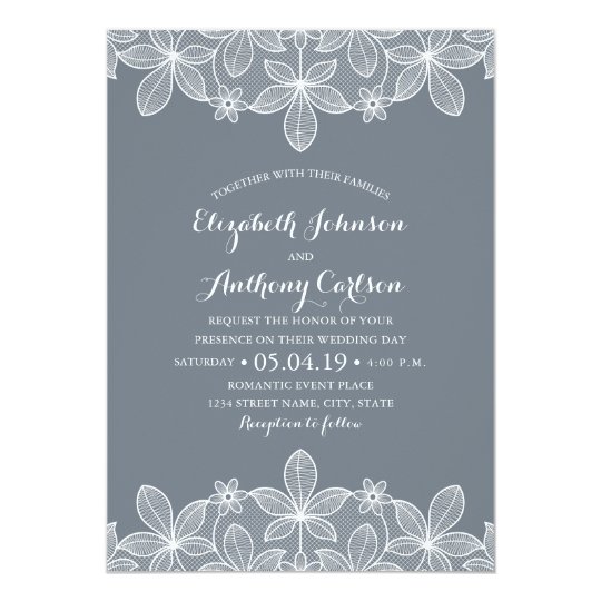 LDS Wedding Invitations, Gray Wedding Invitations, Floral Wedding Invitations, Bluish Grey Elegant Vintage Lace Luxury Wedding Invitation