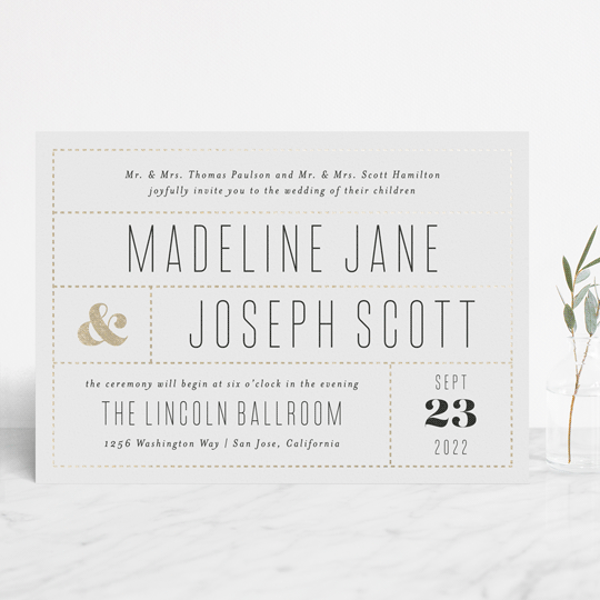 LDS Wedding Invitations, White Wedding Invitations, Simple Wedding Invitations,Golden Ticket Wedding Invitations