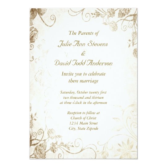 LDS Wedding Invitations, Simple Wedding Invitations, White Wedding Invitations, Elegant Antique Gold Vintage Wedding Invitation
