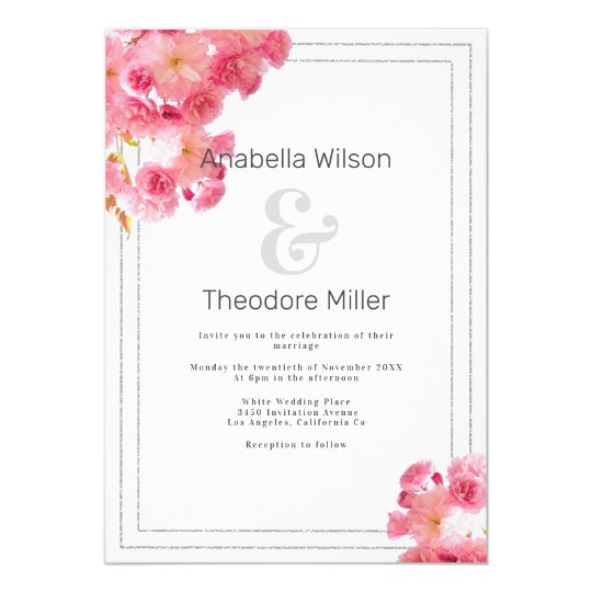 LDS Wedding Invitations, Simple Wedding Invitations, Pretty Wedding Invitations, Blush pink flowers silver glitter border wedding invitation