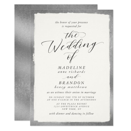 LDS Wedding Invitations, Traditional Wedding Invitations, Wedding Invitation With Silver Border, Calligraphy with Silver Edge Luxurious Wedding Invitation
