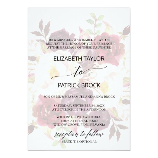 LDS Wedding Invitations, Traditional Wedding Invitations, Simple Wedding Invitations, Elegant Calligraphy | Faded Floral Formal Wedding Invitation, floral wedding invitations