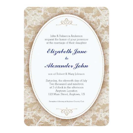 LDS Wedding Invitations, Lace Wedding Invitations, Simple Wedding Invitations, Vintage Oval on Burlap and Lace Wedding Invitation