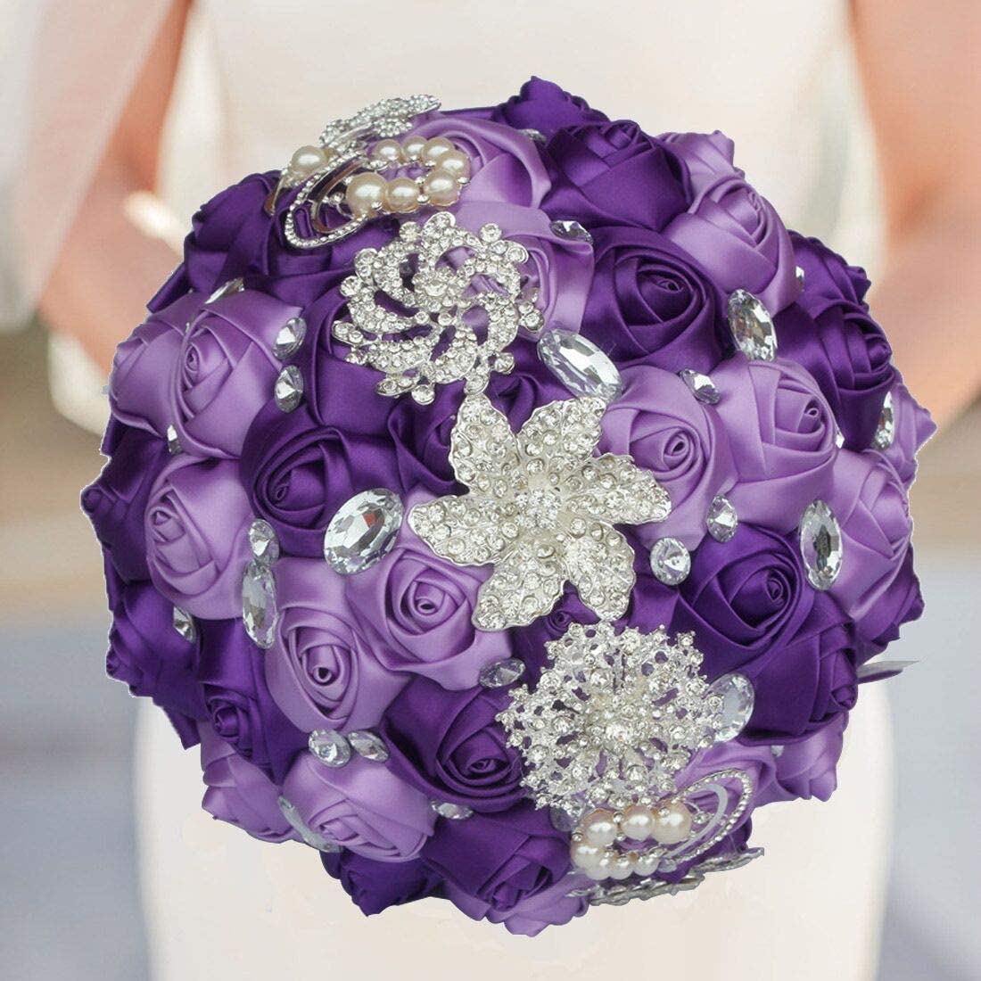 Crystal Satin Purple and Jewel Bridal Bouquet