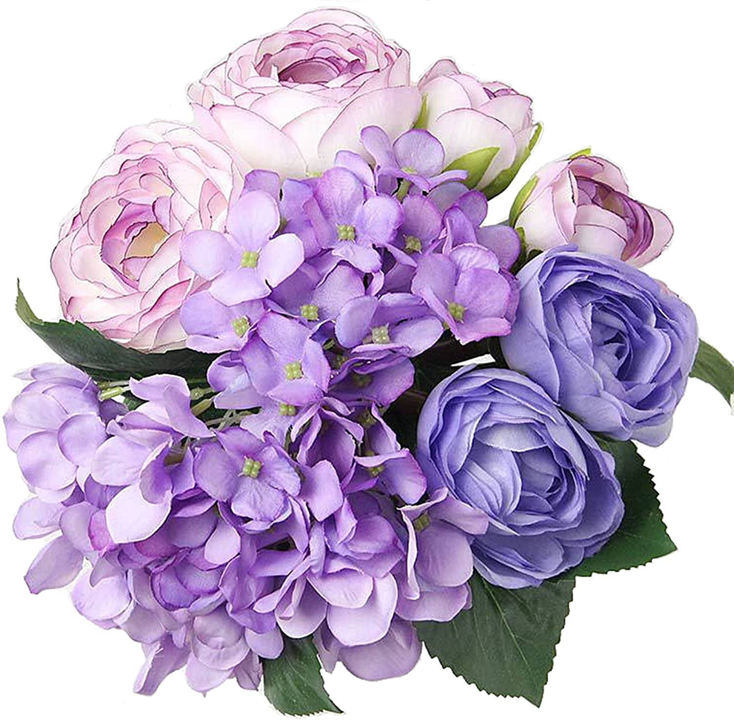 Pink and Purple Silk Artificial Tea Rose & Hydrangea Wedding Bouquet