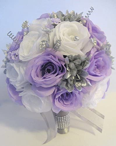 Wedding Silk Bridal Bouquet Lavender Lilac Silver Gray DIY Bouquet