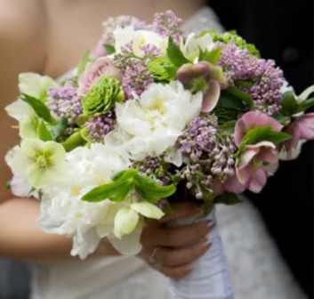 Purple, White and Green Wedding Bouquets