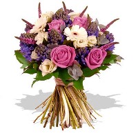 purple, pink and white wedding bouquet