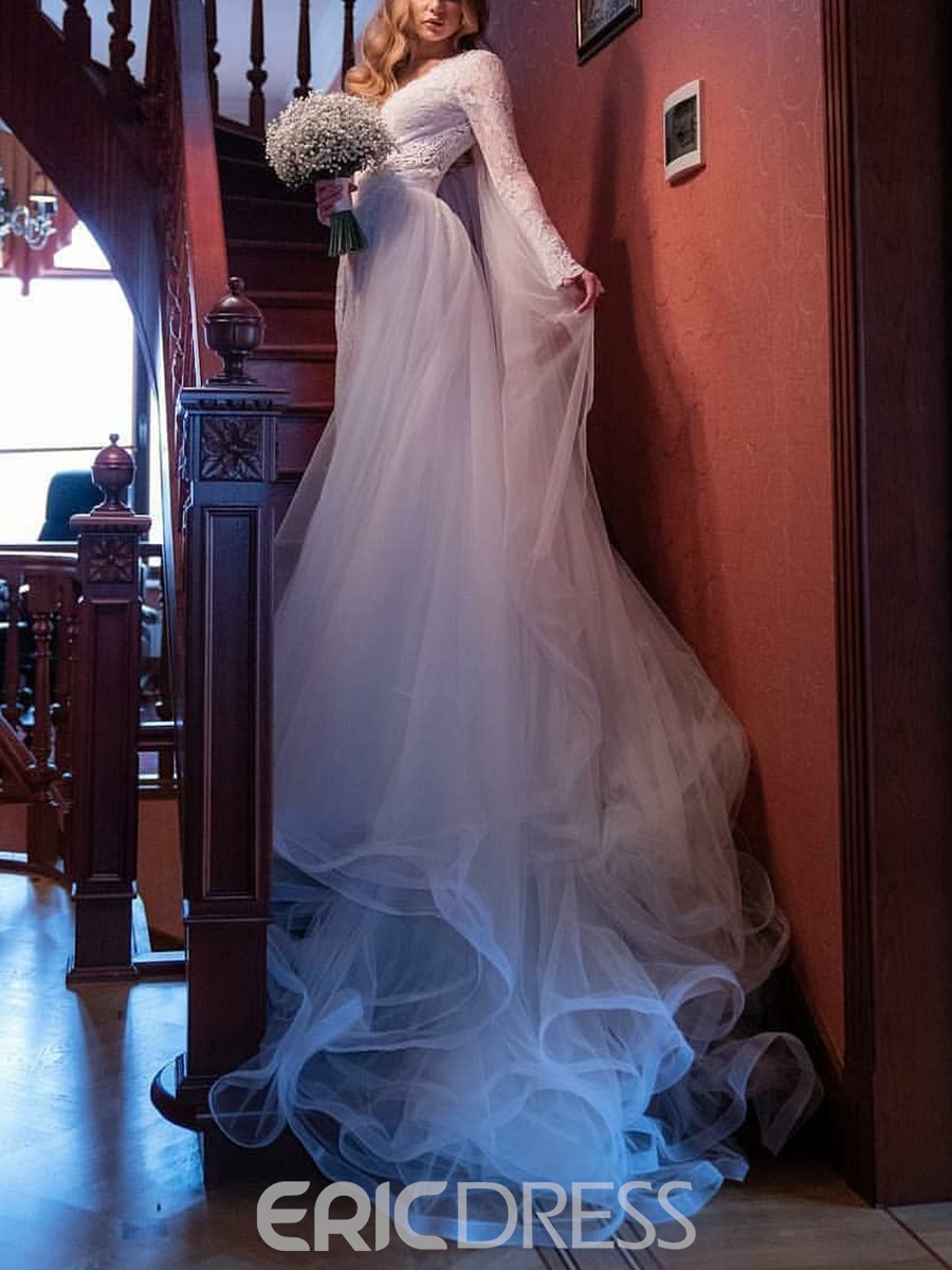 long sleeved wedding dresses, wedding gowns with long sleeves, Long Sleeves Mermaid Lace Wedding Dress with Train