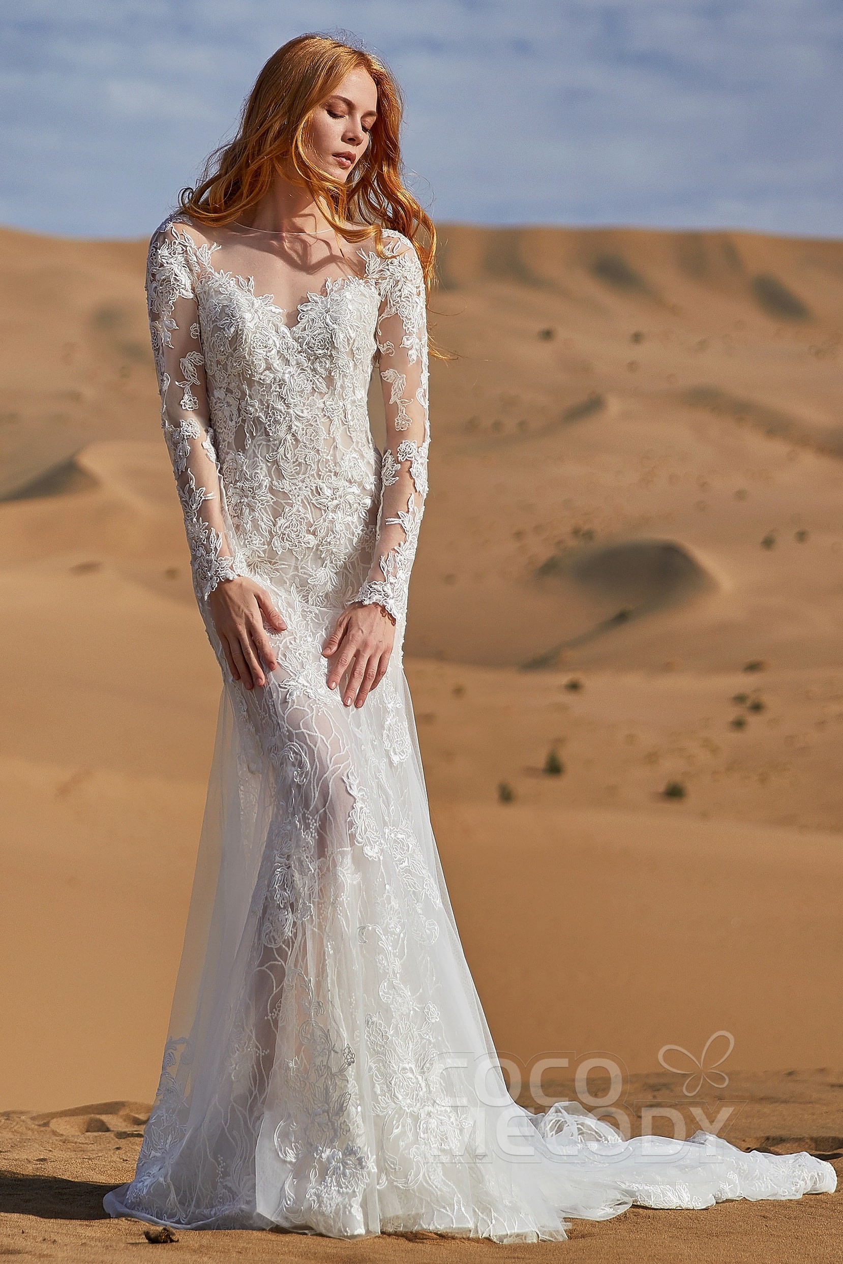 long sleeved wedding dresses, wedding gowns with long sleeves, Beautiful Trumpet-Mermaid Court Train Tulle Lace Wedding Dress