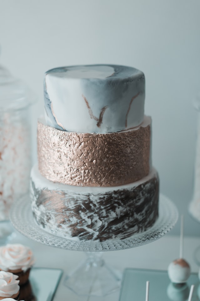 Gray Marble and Rose Gold Wedding Cake