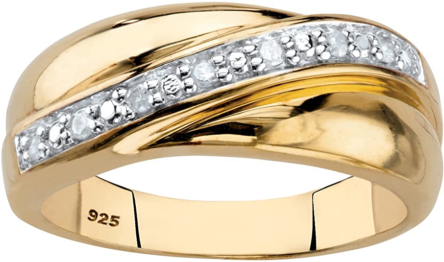 Men's 18K Yellow Gold over Sterling Silver Round Genuine Diamond Wedding Band Ring, men's wedding rings, men's wedding bands, men's diamond wedding rings, men's diamond wedding bands