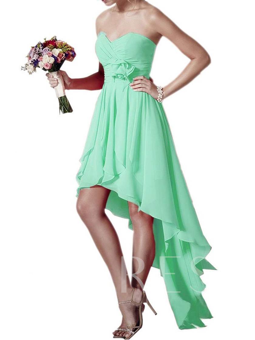 Mint Green Sweetheart Chiffon High Low Bridesmaid Dress
