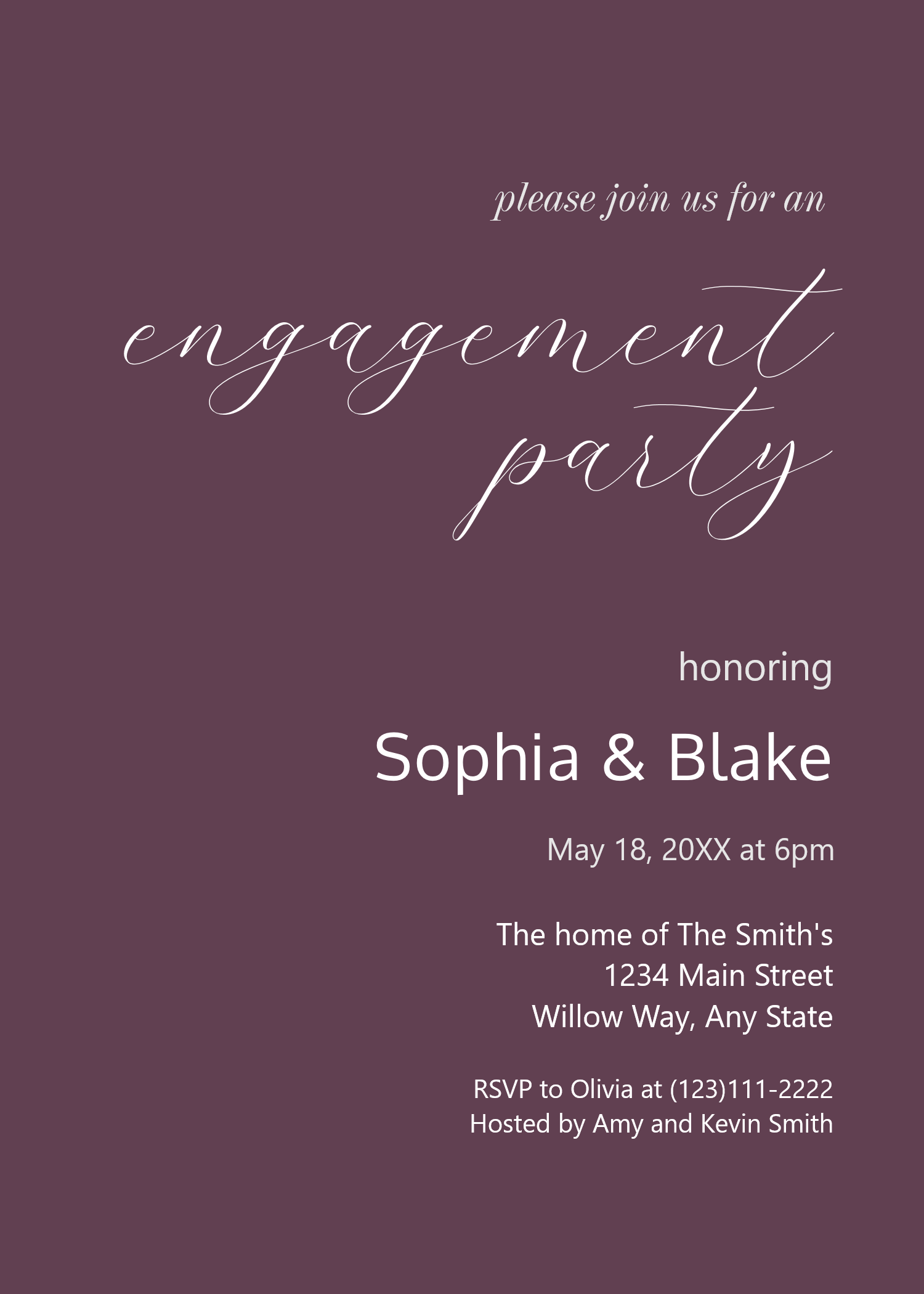 Modern Minimalist Eggplant Engagement Party Invitation