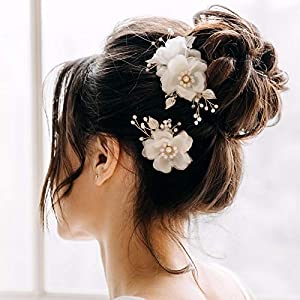 Modern White Oversized Floral Bridal Hair Clips