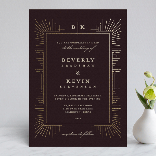 monogrammed wedding invitations, geometric wedding invitations, modern wedding invitations, Midnight and Gold Geometric Monogrammed Wedding Invitation