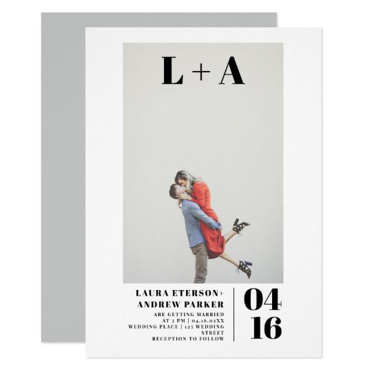 monogrammed wedding invitations, monogram wedding invitations, picture wedding invitations, photo wedding invitations, Modern bold  minimalist initials photo wedding invitation