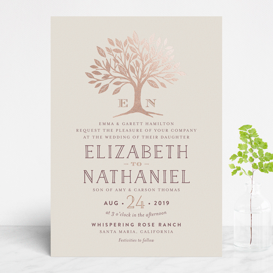 monogrammed wedding invitations, gold and white wedding invitations, Enchanted Gold Monogrammed Tree Wedding Invitation