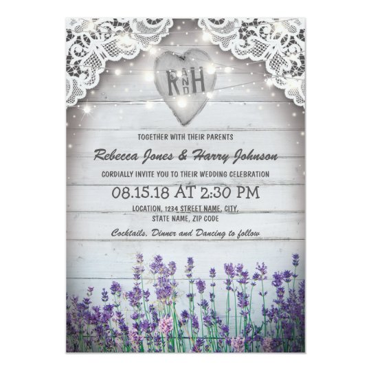 monogrammed wedding invitations, rustic wedding invitations, Lavender Wedding Invitations, Rustic Vintage Lavender Wedding Twinkle Lights Invitation