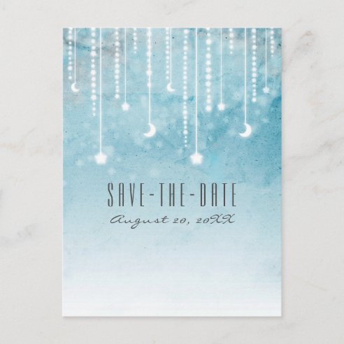 Moon and Stars Celestial Blue Modern Save the Date Announcement