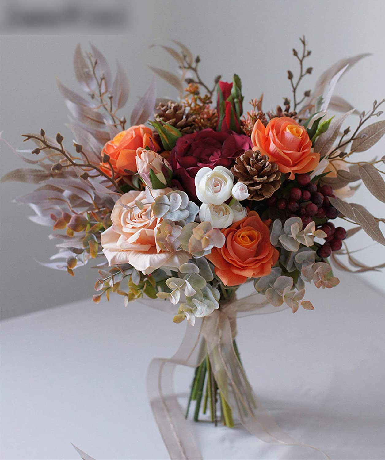 Autumn Vintage Bride Wedding Bouquet Charming Orange Cream Fleurs Rose & Peonies Bouquet
