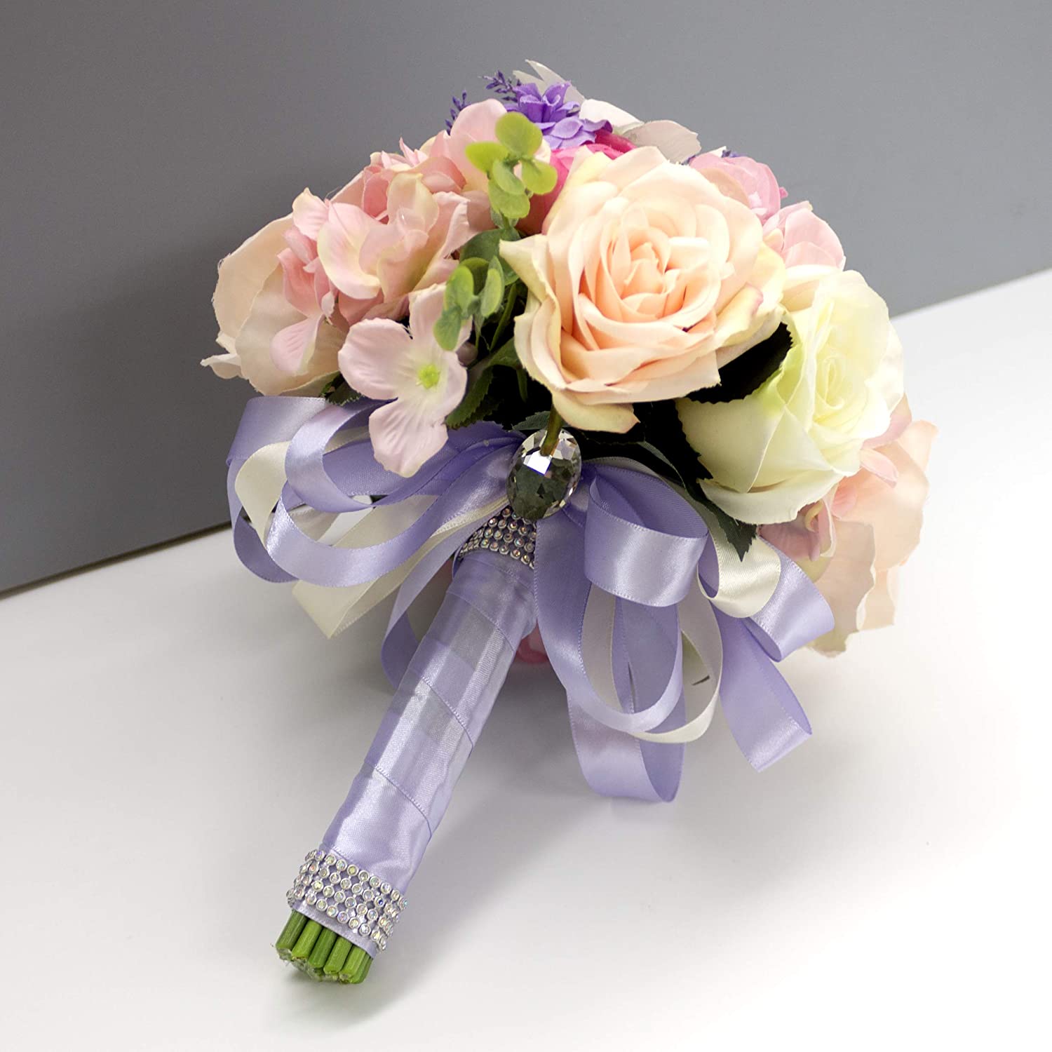 Yellow, Peach, Pink and Purple Beautiful Fall Artificial Floral Wedding Bouuquet