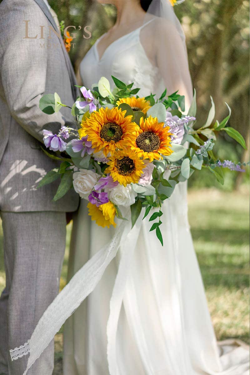 11 Inch Orange Sunflowers Artificial Floral Wedding Bouquet
