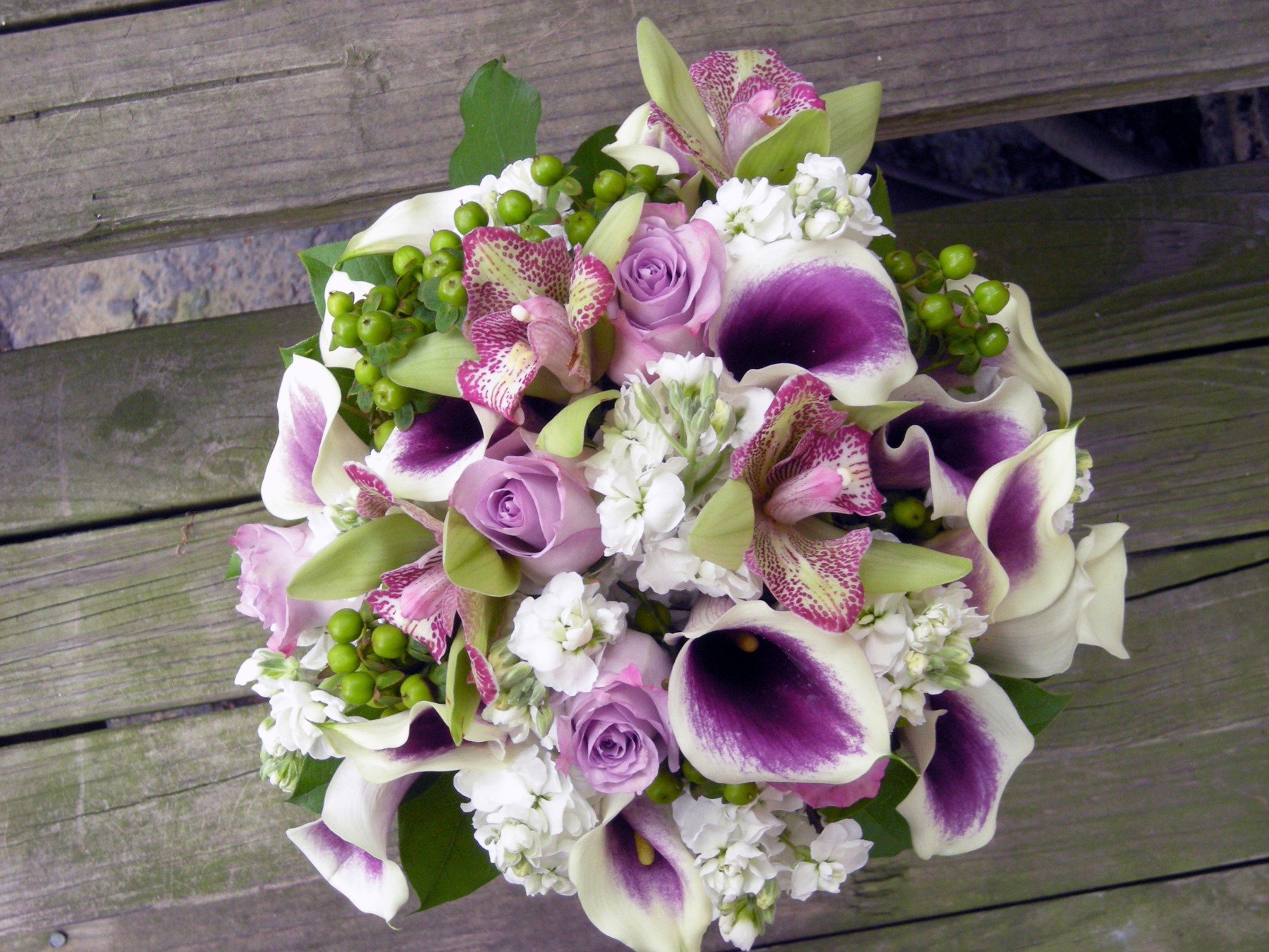 Gorgeous Purple, Green and White Fall Wedding Bouquet