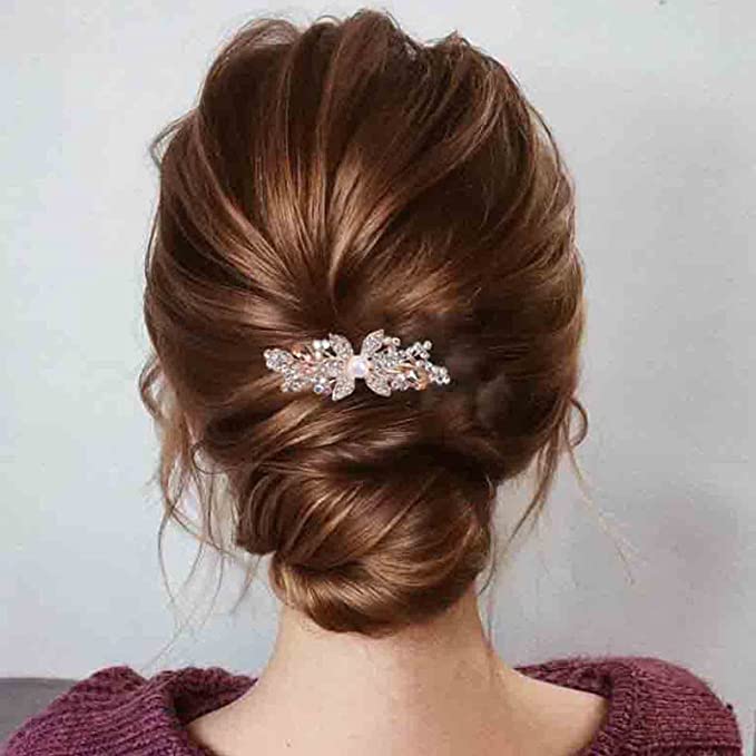 Pearl and Crystal Gold Rhinestone Bridal Barrette