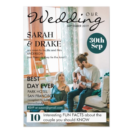 picture wedding invitations, photo wedding invitations, magazine cover wedding invitations, modern wedding invitations, Custom Magazine Cover Style Photo Wedding Invitation