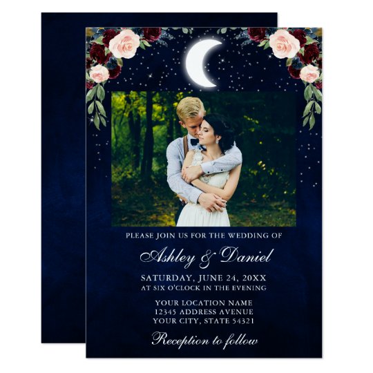 Photo Wedding Invitations, picture wedding invitations, celestial wedding invitations, blue wedding invitations, Celestial Moon Stars Photo Wedding Invitation