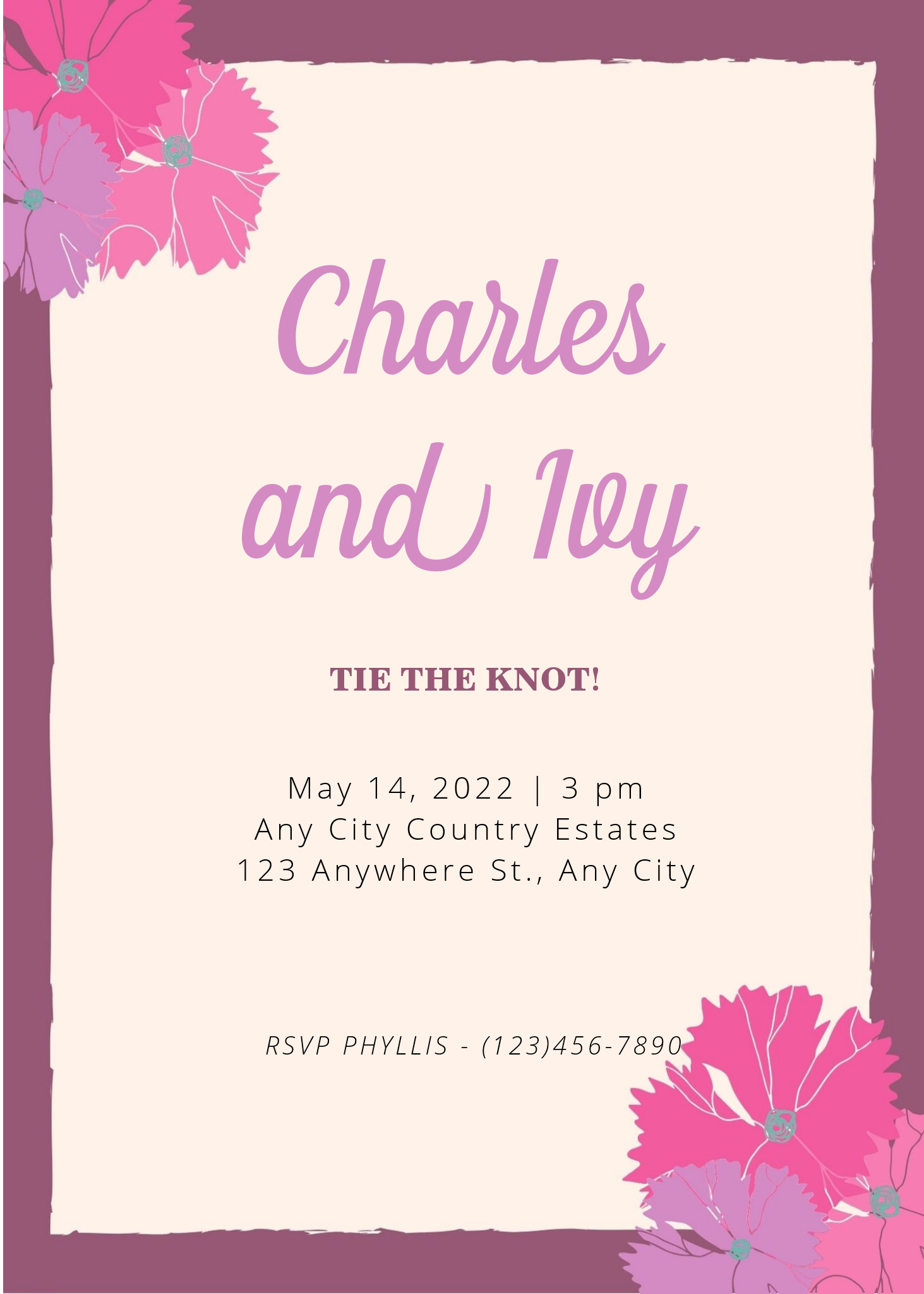 Pink and Purple Floral Wedding Invitation