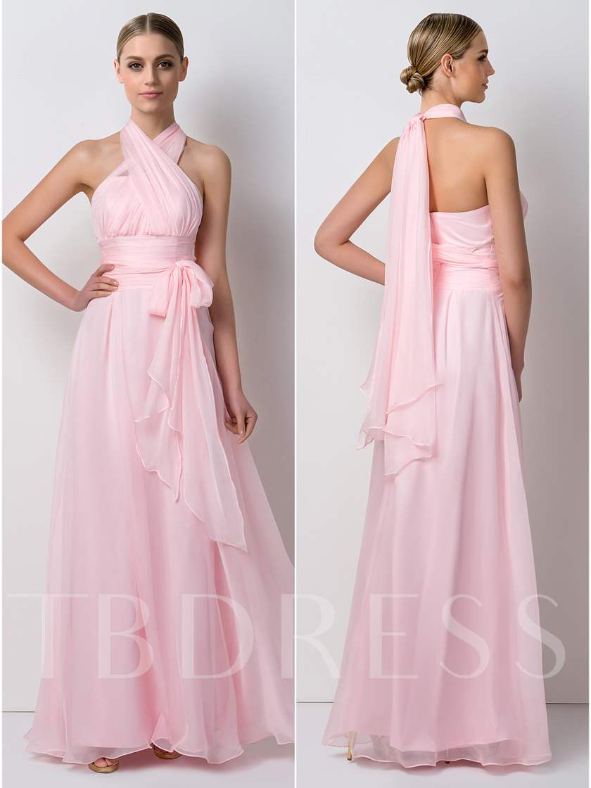 pink bridesmaid dresses, pink bridesmaid gowns, Sashes Convertible Chiffon Long Bridesmaid Dress