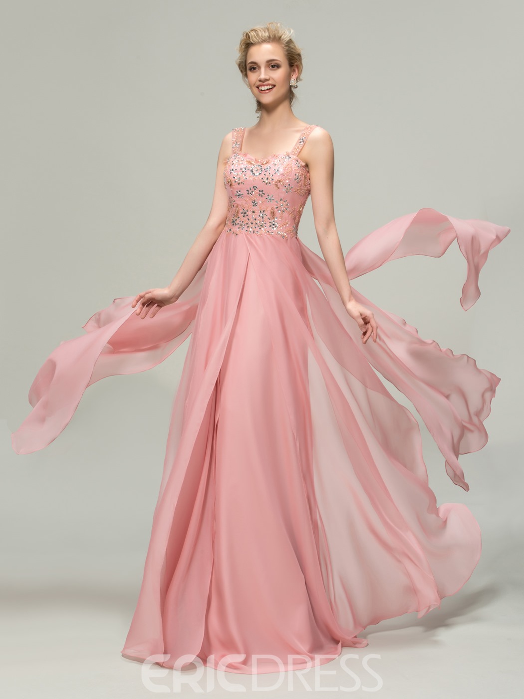 Pink Bridesmaid Dress With Sequins and Ribbons