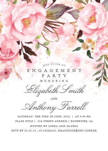 Pink Floral Elegant and Modern Engagement Party Invitation