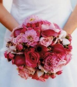Bride Holding Multiple Shades of Pink Bridal Bouquet