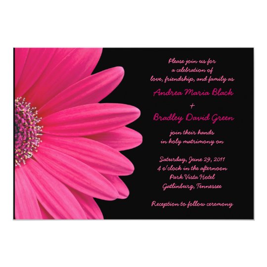 pink wedding invitations, pink and black wedding invitations, hot pink wedding invitations, floral wedding invitations, Pink Gerbera Wedding Invitation - Pink and Black