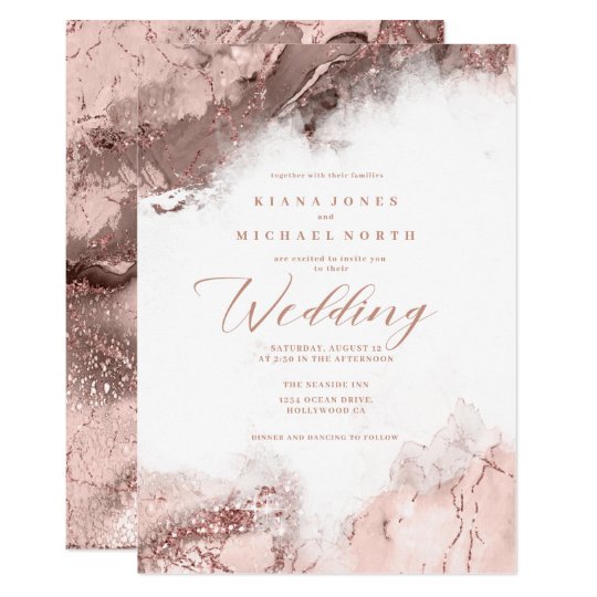 Pink Wedding Invitations, Rose Gold Wedding Invitations, Modern Wedding Invitations, Marble Glitter Wedding Rose Gold Invitation