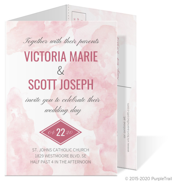 pink wedding invitations, trifold wedding invitations, unique wedding invitations, elegant wedding invitations, Delicate Pink Trifold Watercolor Wedding Invitation
