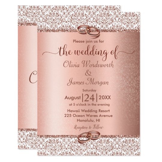 pink wedding invitations, rose gold wedding invitations, modern wedding invitations, Rose Gold Metallic Glitter Monogram Wedding Invitation