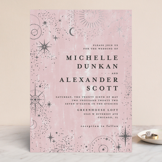 Blush Pink Wedding Invitations, Pink Wedding Invitations, Stars Wedding Invitations, pretty wedding invitations, Blush Pink and Silver Stars Wedding Invitations