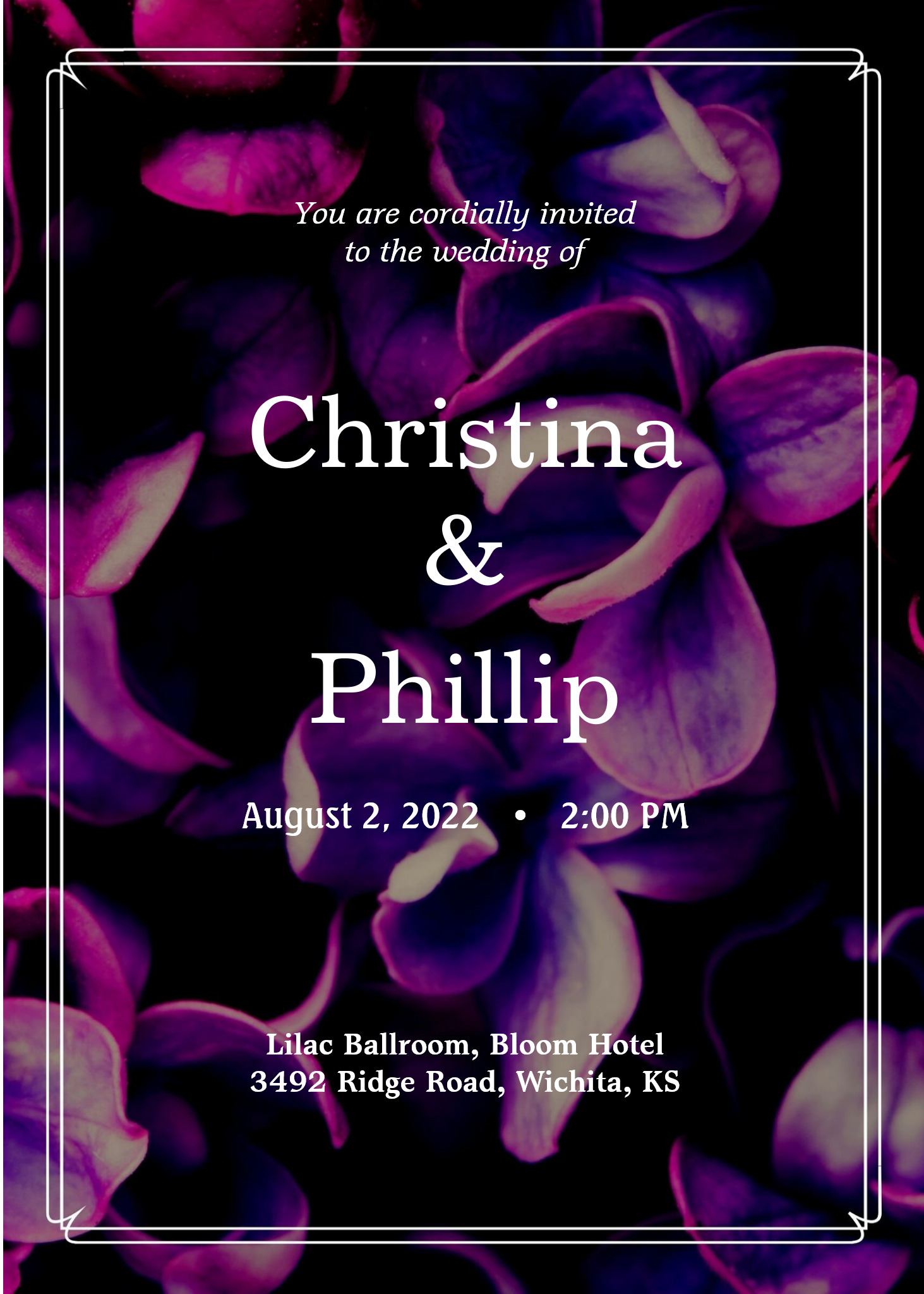 Purple and Black Floral Wedding Invitation