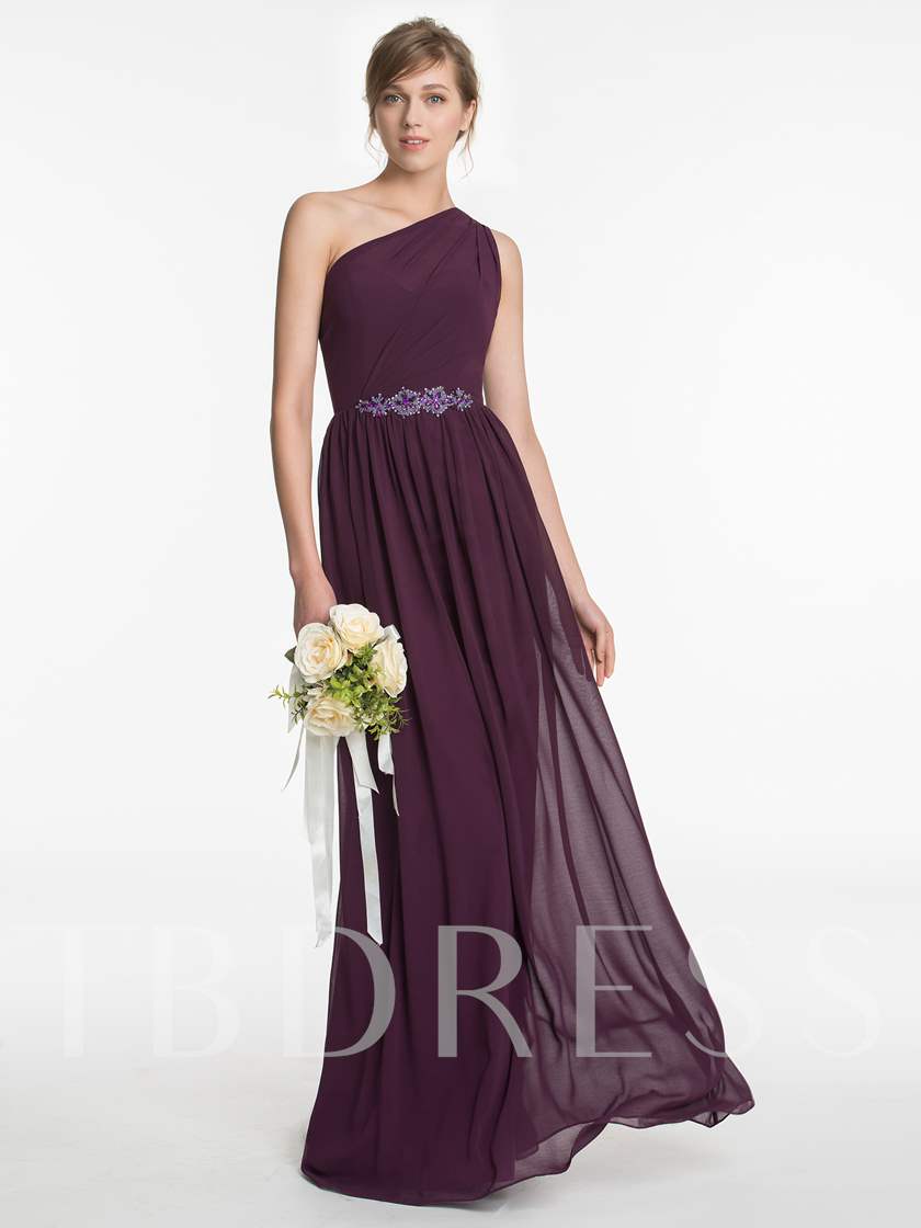 purple bridesmaid dresses, purple bridesmaid gowns, One Shoulder Beading Ruched Bridesmaid Dress