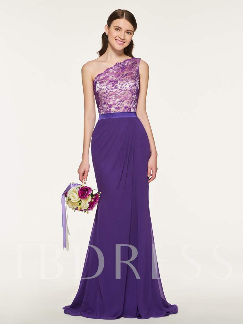 purple bridesmaid dresses, purple bridesmaid gowns, One Shoulder Lace Mermaid Bridesmaid Dress