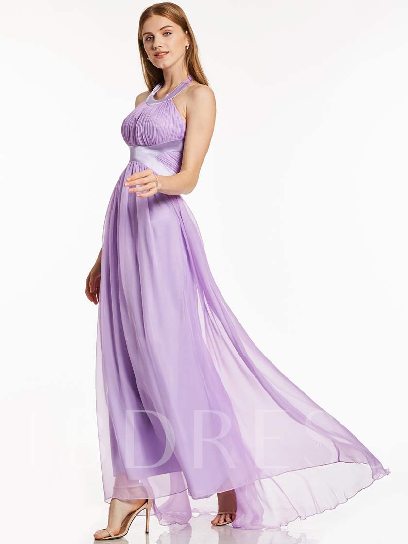 purple bridesmaid dresses, purple bridesmaid gowns, Halter Neck A-Line Draped Chiffon Bridesmaid Dresses