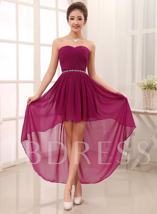 purple bridesmaid dresses, purple bridesmaid gowns, Sweetheart Asymmetry Lace-Up Rhinestone Sashes Bridesmaid Dress