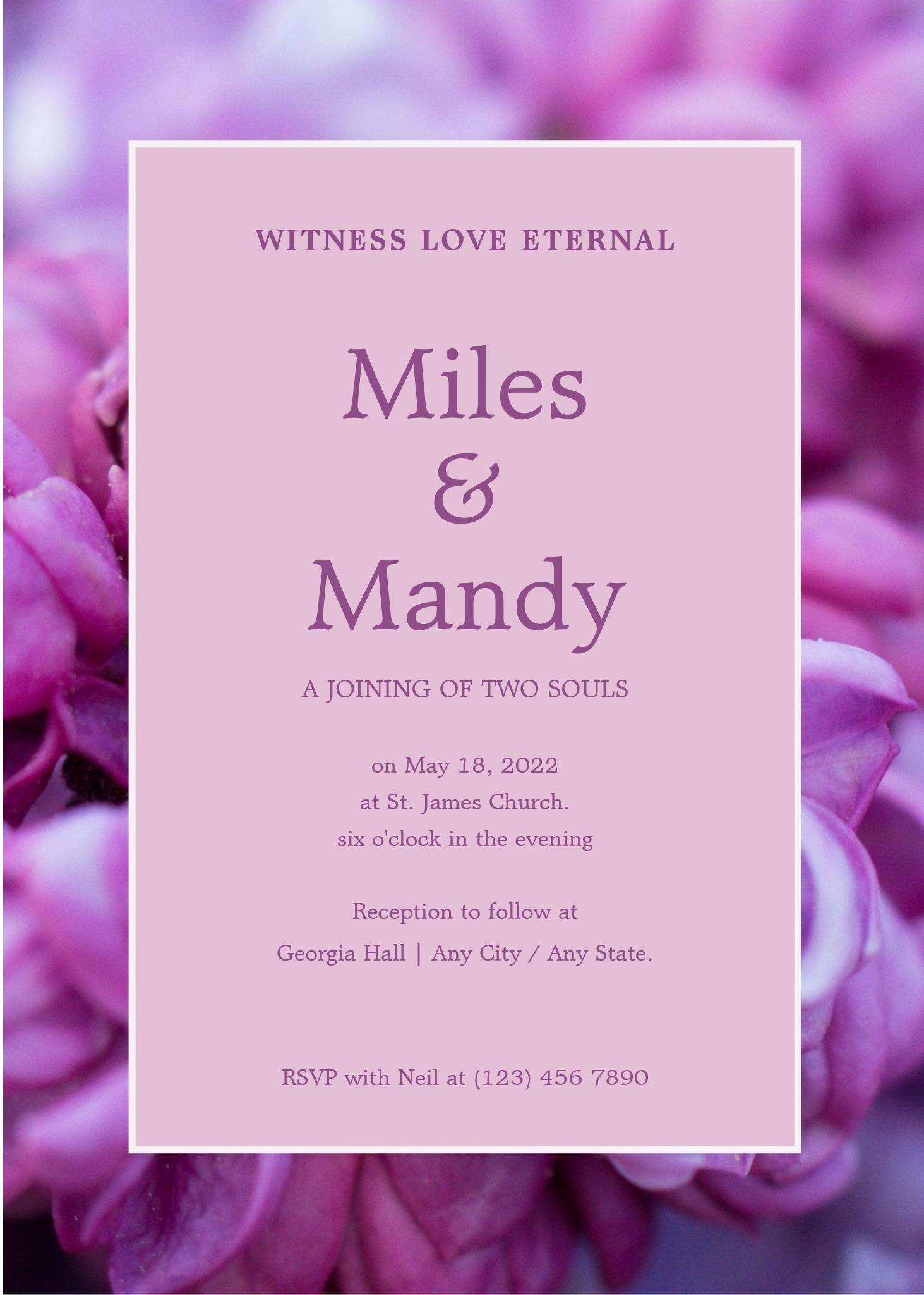 Purple Floral Border Wedding Invitation